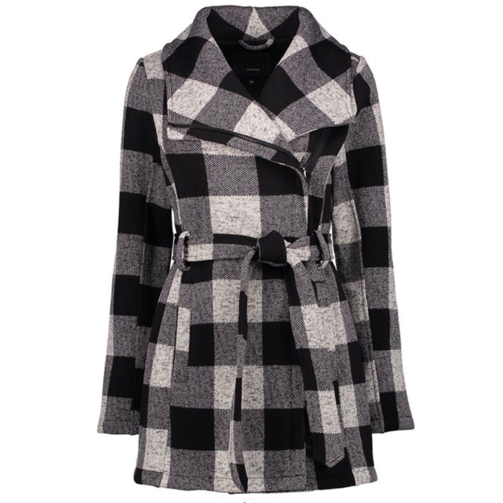 Steve Madden Women’s Buffalo Plaid Tie Waist Pea Coat NWOT